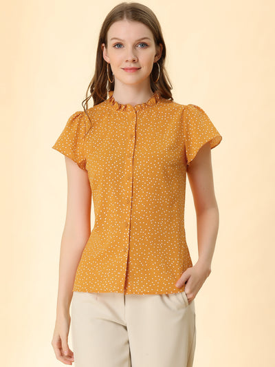 Ruffle Summer Dots Print Retro Short Sleeve Button Blouse