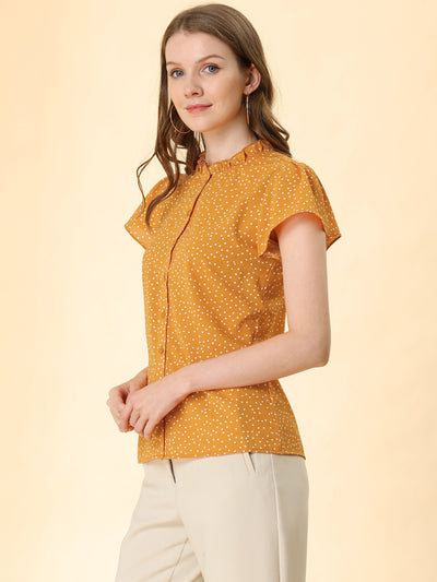 Ruffle Summer Dots Print Retro Short Sleeve Button Blouse