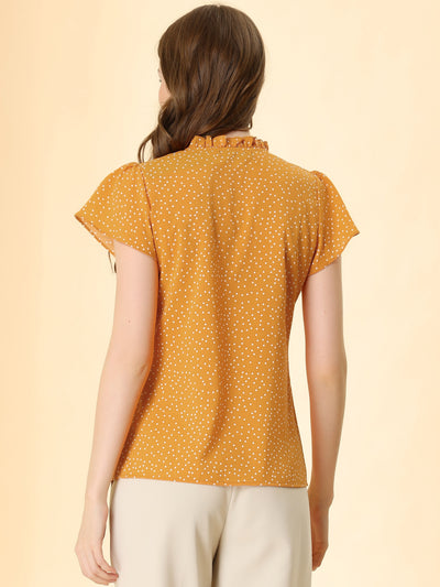 Ruffle Summer Dots Print Retro Short Sleeve Button Blouse