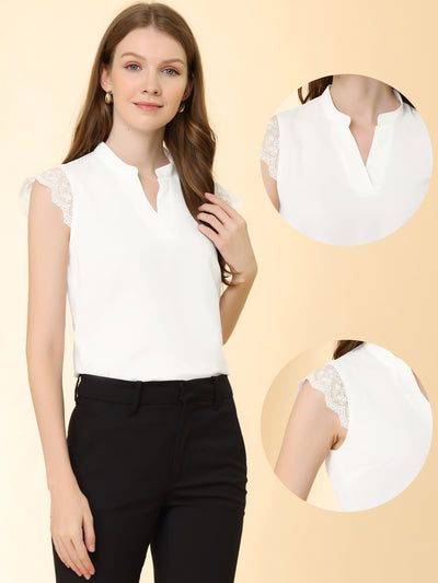 Work Top Office Lace Cap Sleeve Basic Shirt Blouse