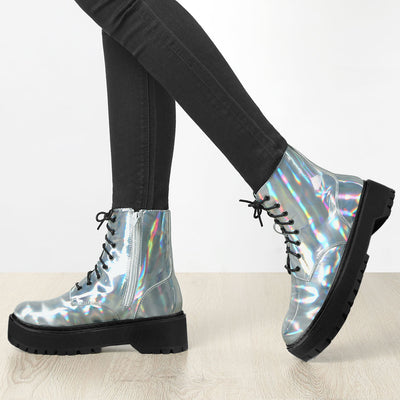 Round Toe Platform Lace Up Colorful Combat Ankle Boots