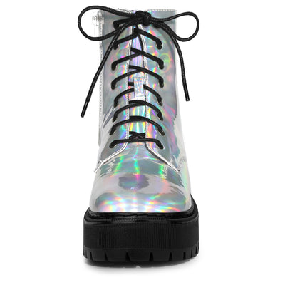 Round Toe Platform Lace Up Colorful Combat Ankle Boots