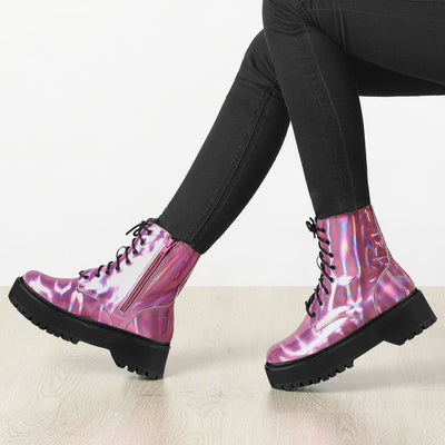 Round Toe Platform Lace Up Colorful Combat Ankle Boots