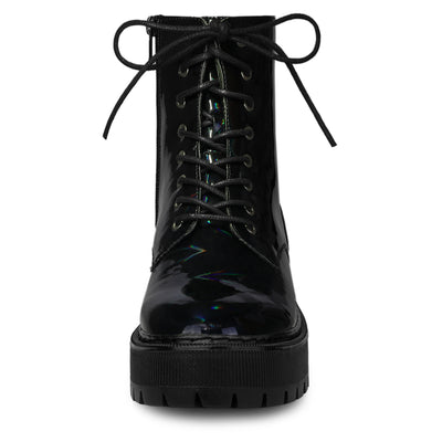 Round Toe Platform Lace Up Colorful Combat Ankle Boots