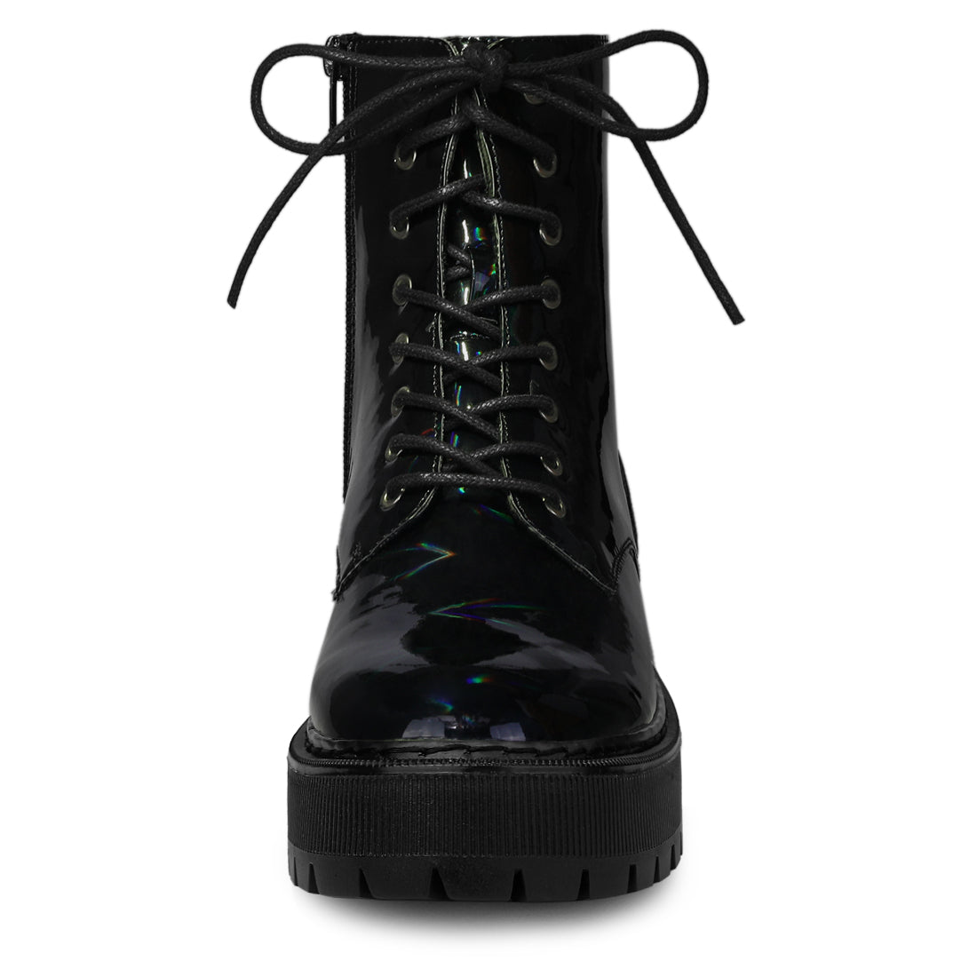 Allegra K Round Toe Platform Lace Up Colorful Combat Ankle Boots