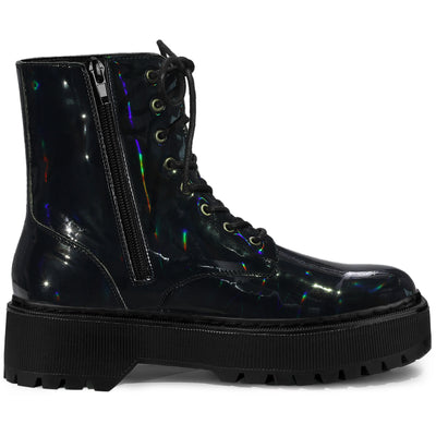 Round Toe Platform Lace Up Colorful Combat Ankle Boots