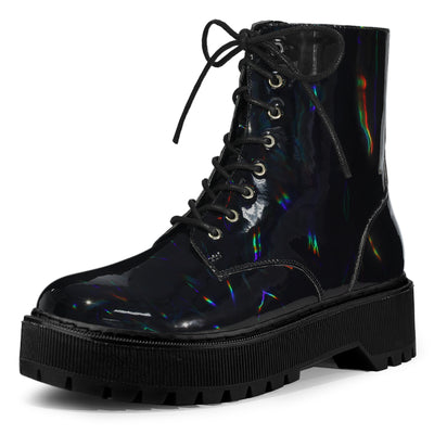 Round Toe Platform Lace Up Colorful Combat Ankle Boots