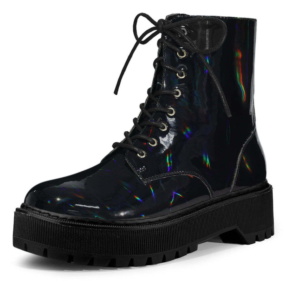 Allegra K Round Toe Platform Lace Up Colorful Combat Ankle Boots