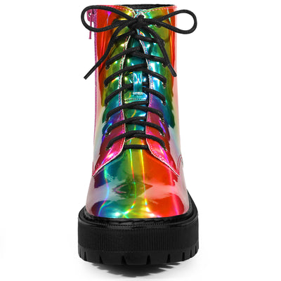 Round Toe Platform Lace Up Colorful Combat Ankle Boots