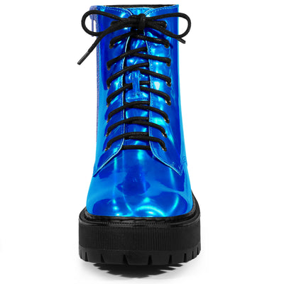 Round Toe Platform Lace Up Colorful Combat Ankle Boots