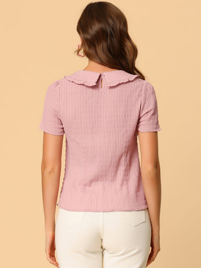 Peter Pan Collar Tops Tie Neck Ruffle Blouse