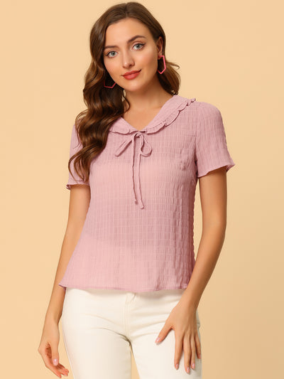 Peter Pan Collar Tops Tie Neck Ruffle Blouse