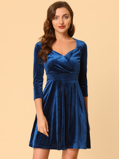 Halloween Velvet Sweetheart Neck 3/4 Sleeve Fit and Flare Party Dress