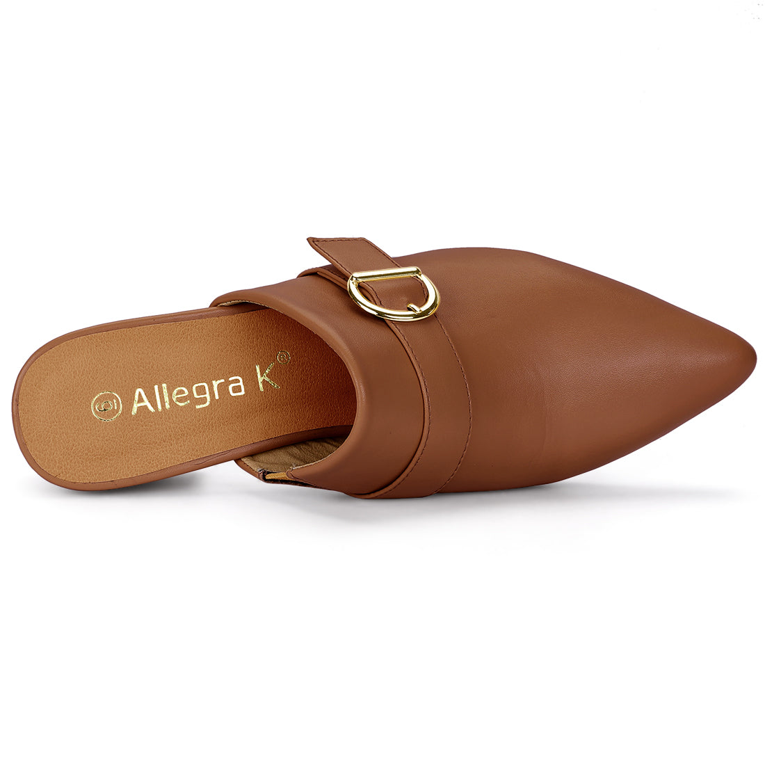 Allegra K Pointed Toe Slip on Block Heel Sandals Mules