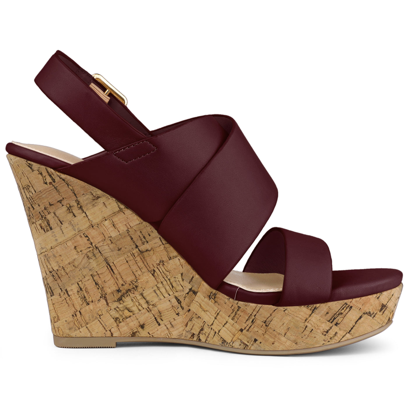 Allegra K Solid Straps Wood Platform Wedge Slingback Sandals