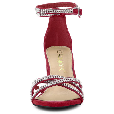 Rhinestones Strappy Chunky Heel Sandals