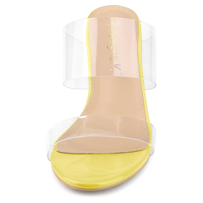 Open Toe Clear Strap Stiletto Heel Slide On Sandals