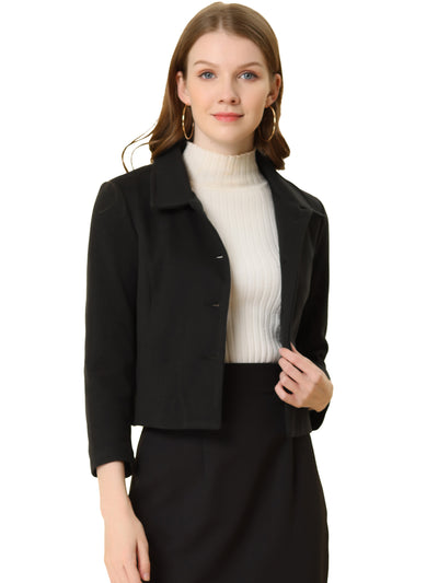 Pointed Collar Single Breasted Slant Pocket Cropped Pea Coat