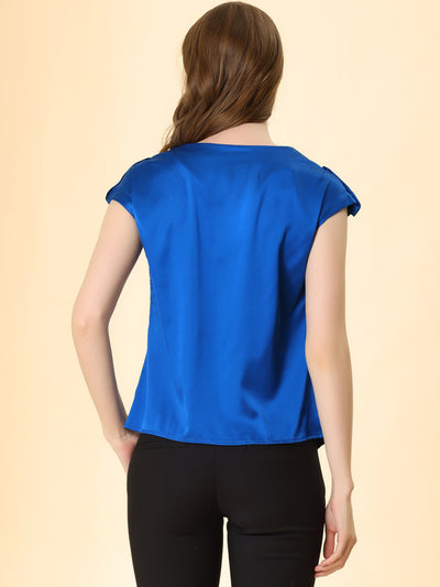 Satin Cap Sleeve Top Pleated Casual Work Office Blouse