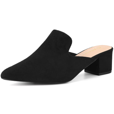 Women's Slip on Pointed Toe Chunky Heels Slide Mules