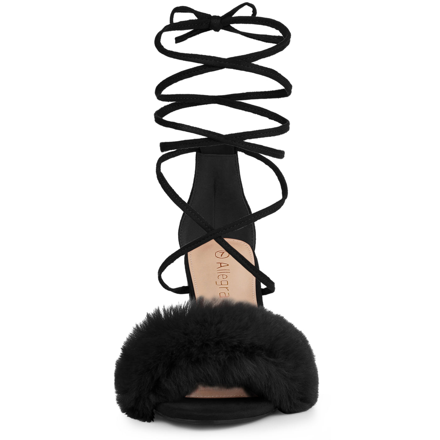 Allegra K Faux Fur Open Toe Lace Up Strappy Chunky Heel Sandals