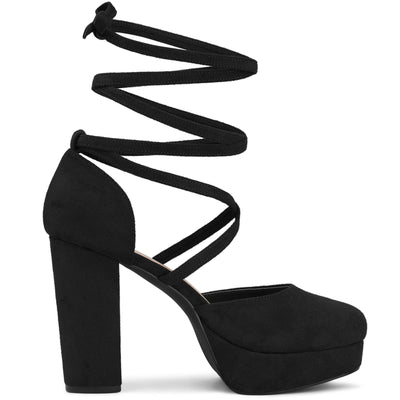 Platform Block Heel Lace Up Pumps Sandals