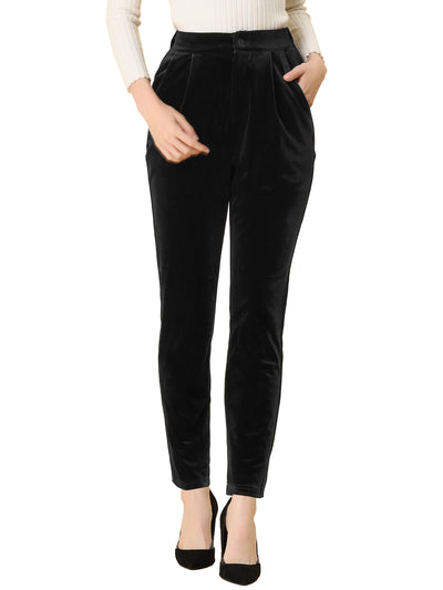 Elegant Straight Leg Velvet High Waist Ankle Pants