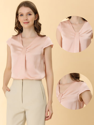 Office Blouse Elegant Cap Sleeve Lightweight V Neck Top