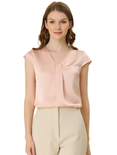 Office Blouse Elegant Cap Sleeve Lightweight V Neck Top