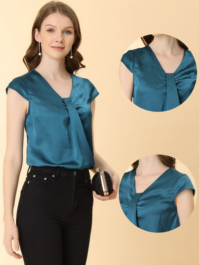 Office Blouse Elegant Cap Sleeve Lightweight V Neck Top