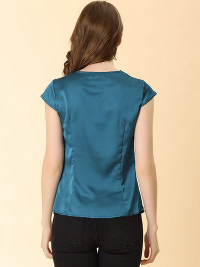 Office Blouse Elegant Cap Sleeve Lightweight V Neck Top