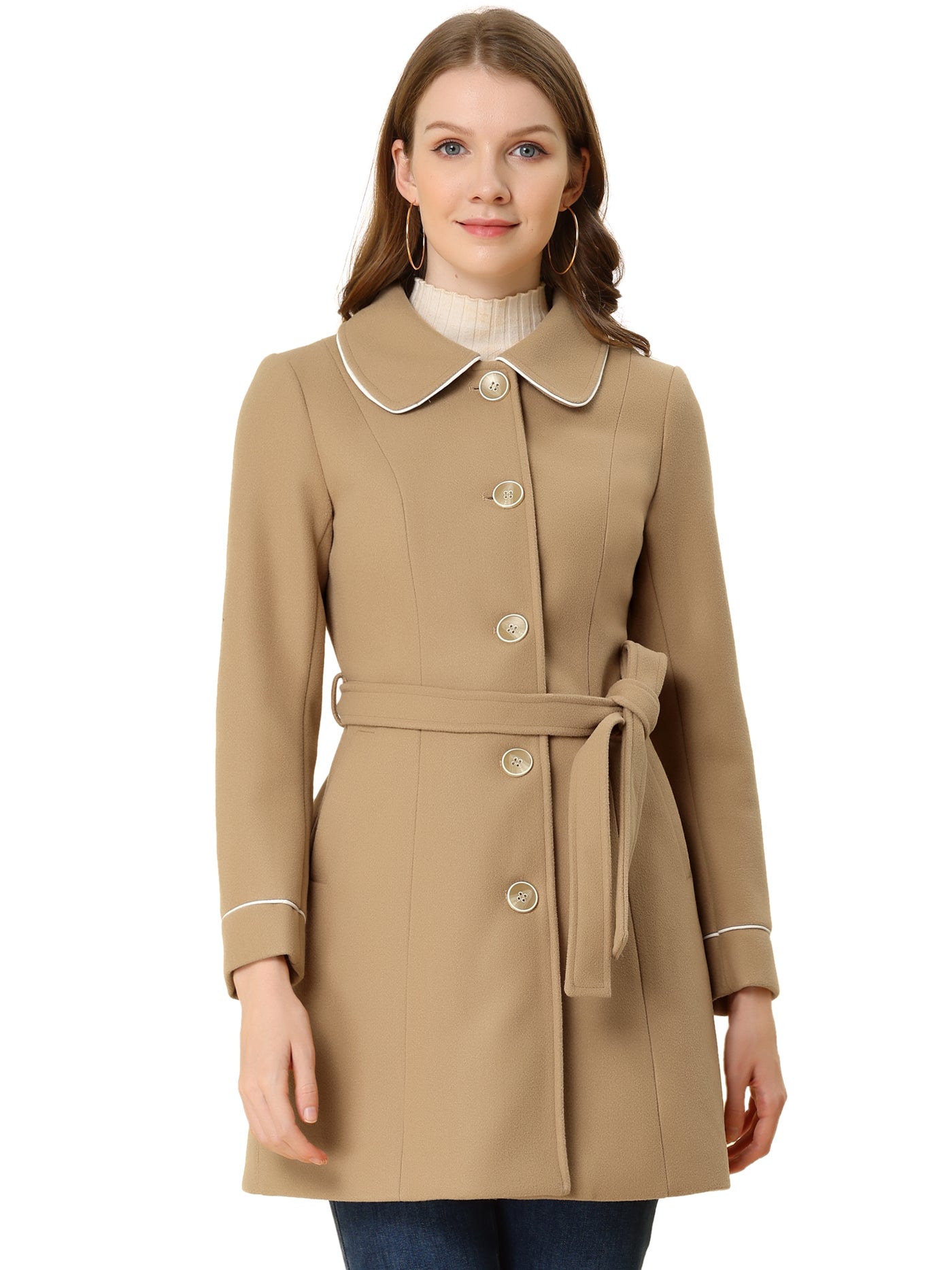 Allegra K Winter Elegant Lapel Collar Long Trench Coat