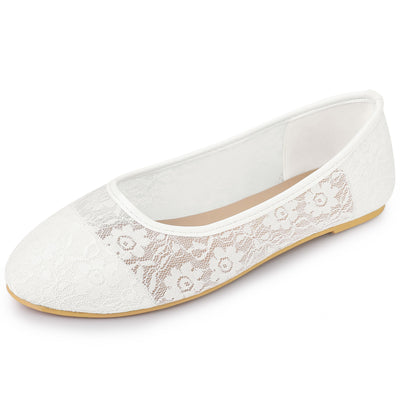 Women's Lace Mesh Floral Round Toe Slip on Breathable Ballet Flats