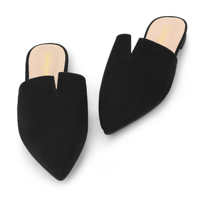 Women's Mules Pointed Toe Loafer V Shape Flat Slides Backless Shoes