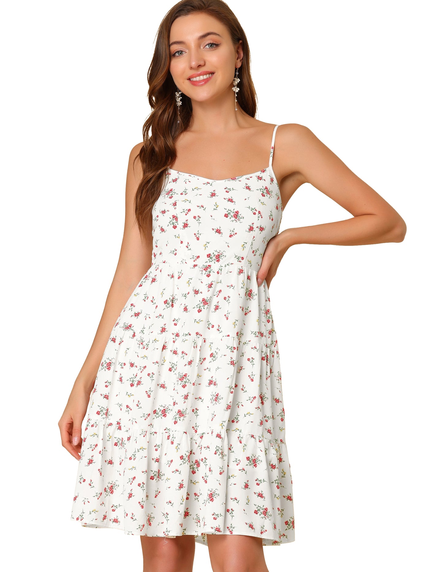Allegra K Spaghetti Strap Dress Back Smocked A-Line Floral Summer Sundress