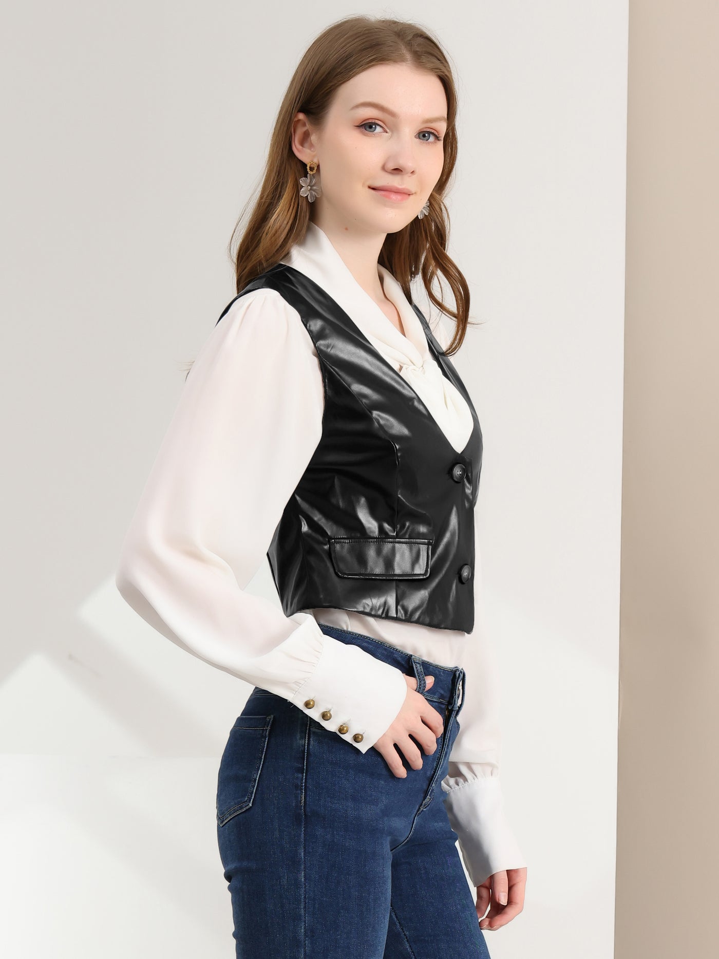 Allegra K Racerback Sleeveless Versatile PU Faux Leather Vest