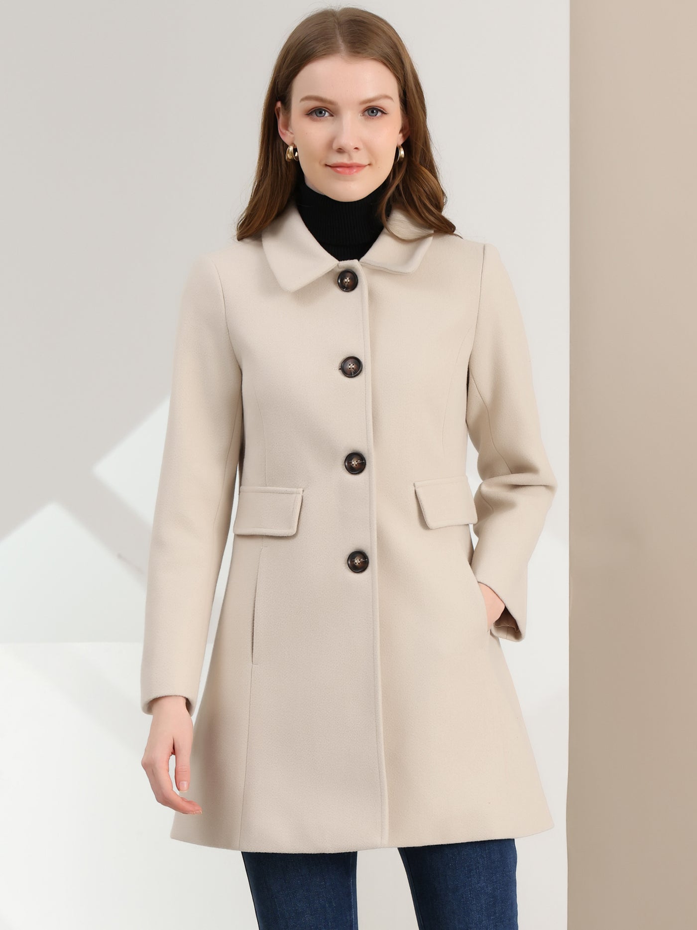 Allegra K Winter Overcoat Peter Pan Collar Single Breasted Outwear Pea Coat