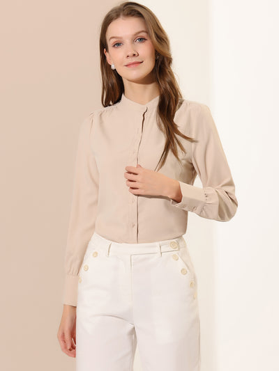 Mandarin Collar Long Sleeve Button Down Office Shirt