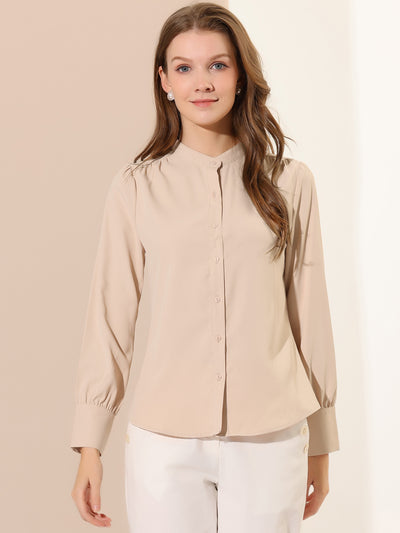 Mandarin Collar Long Sleeve Button Down Office Shirt