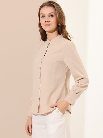 Mandarin Collar Long Sleeve Button Down Office Shirt