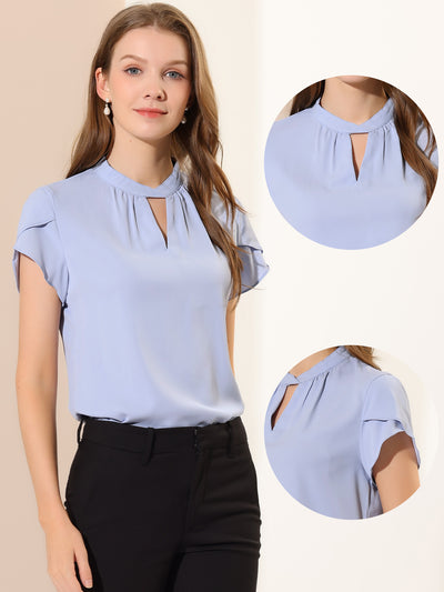 Work Keyhole Elegant Stand Collar Petal Sleeve Chiffon Blouse