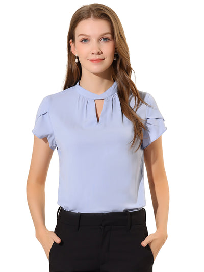 Work Keyhole Elegant Stand Collar Petal Sleeve Chiffon Blouse