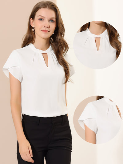 Work Keyhole Elegant Stand Collar Petal Sleeve Chiffon Blouse