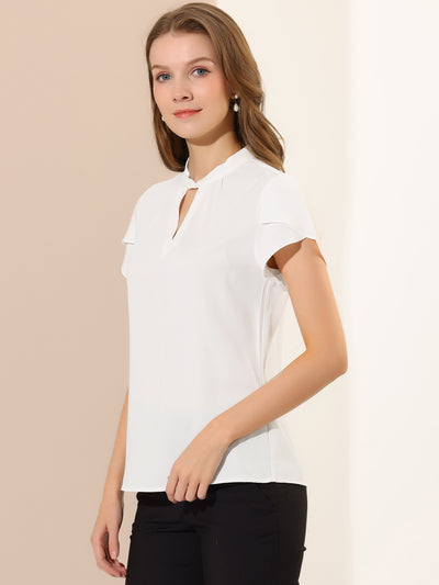 Work Keyhole Elegant Stand Collar Petal Sleeve Chiffon Blouse