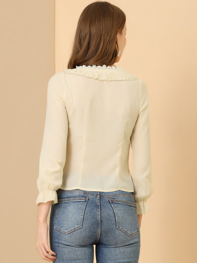 Elegant Square Neck Ruffled Puff Long Sleeve Blouse Top