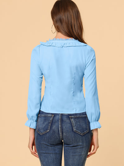 Elegant Square Neck Ruffled Puff Long Sleeve Blouse Top