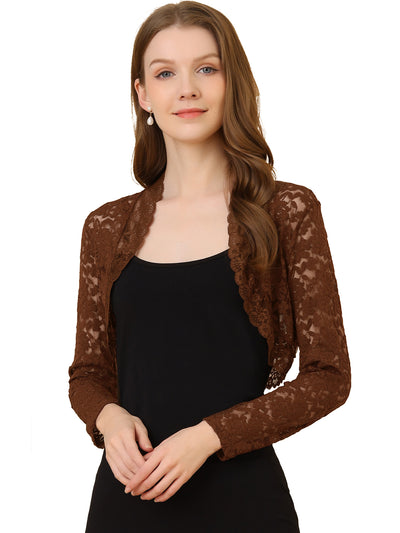 Elegant Sheer Floral Lace Crop Cardigan Bolero Shrug