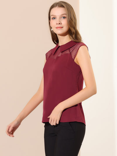 Mesh Semi Sheer Work Office Top Peter Pan Collar Shirt