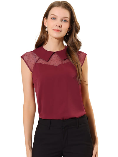 Mesh Semi Sheer Work Office Top Peter Pan Collar Shirt