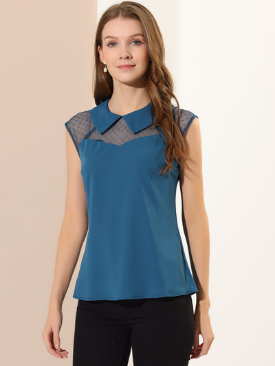 Mesh Semi Sheer Work Office Top Peter Pan Collar Shirt